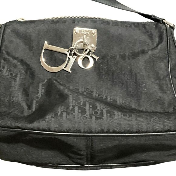Christian Dior Vintage Lovely Trotter Monogram Canvas Shoulder Bag Black Silver - Picture 11 of 12